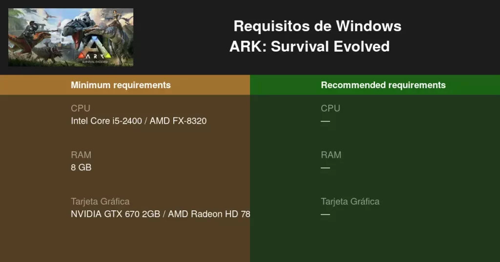 ark survival evolved requisitos pc minimos y recomendados